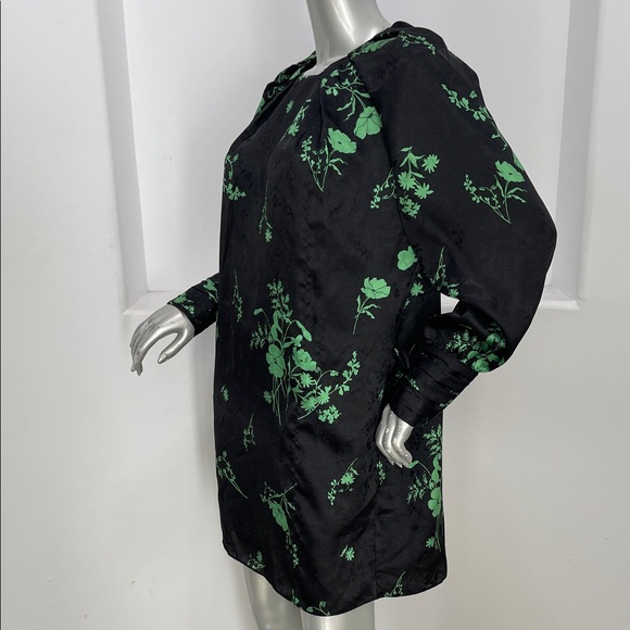 Zara Long Sleeve Black Green Jacquard Floral Print Mini Dress  Size XL - Picture 6 of 13